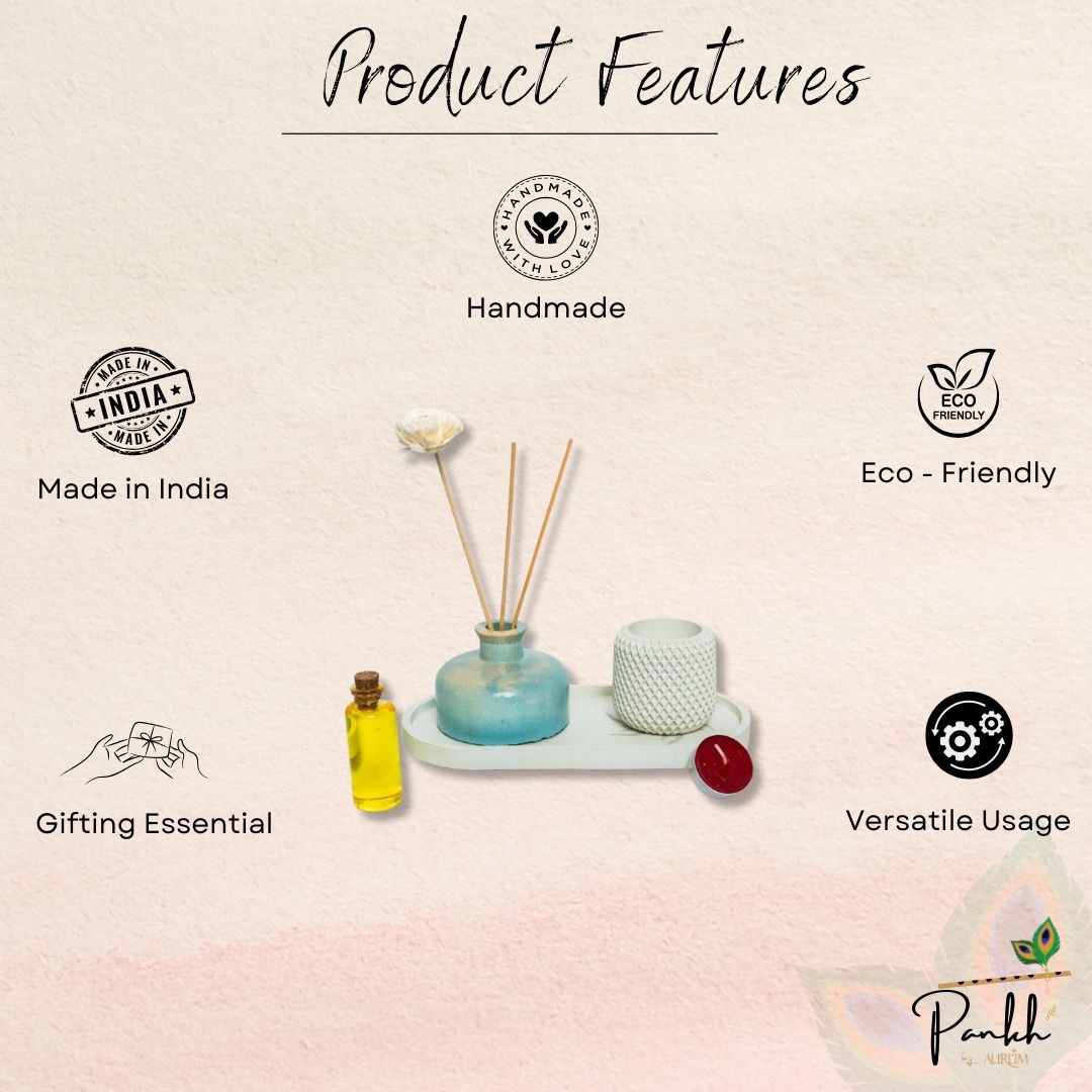Nirvá Pure Set (Karya Reed Diffuser, Suja Tea-Light Candle with Etagere Engraved Tray)