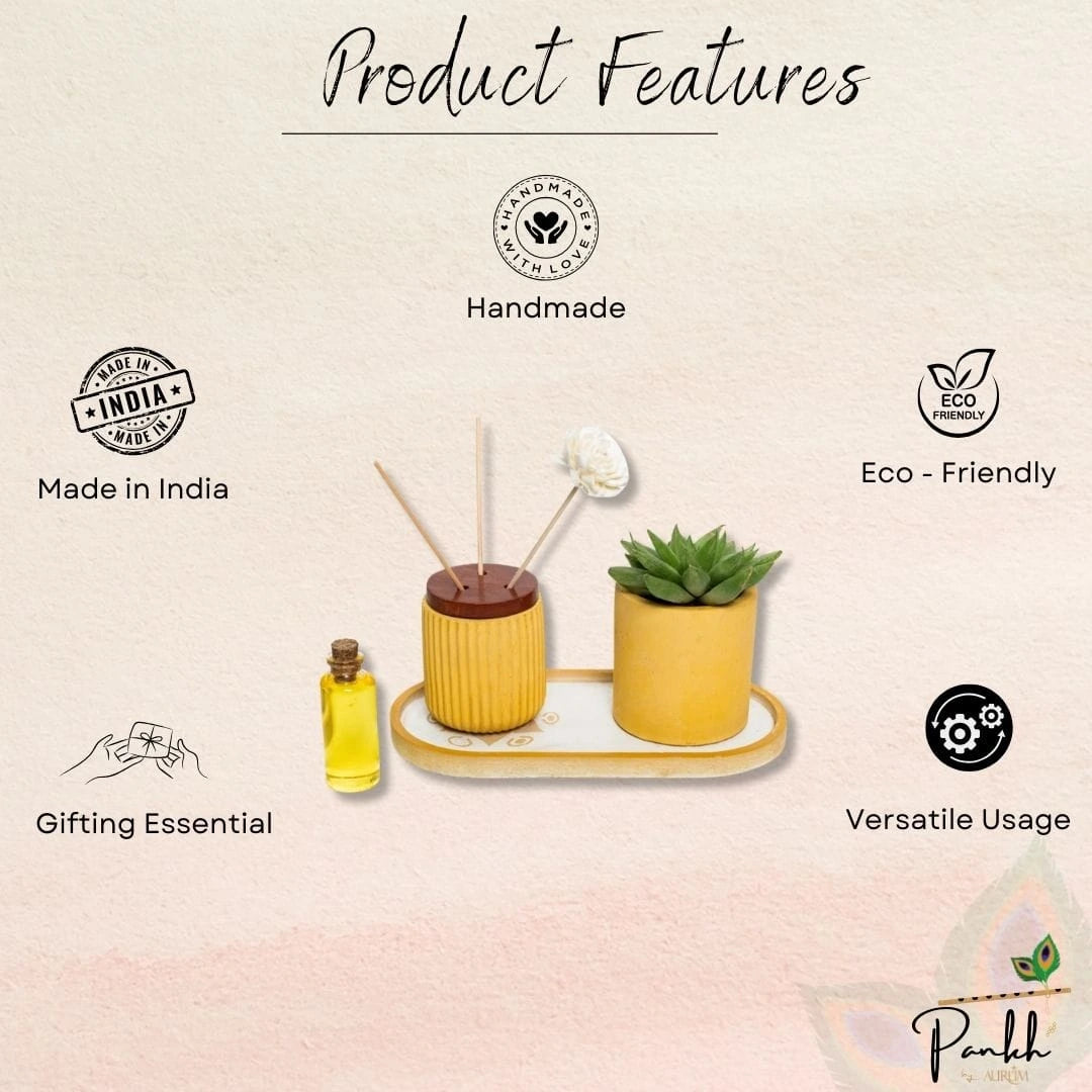 Kavirà Petal Set (Dore Reed Diffuser, Nesta Planter with Etagere Engraved Tray)