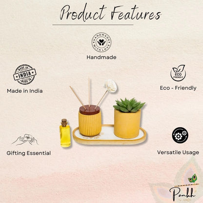 Kavirà Petal Set (Dore Reed Diffuser, Nesta Planter with Etagere Engraved Tray)