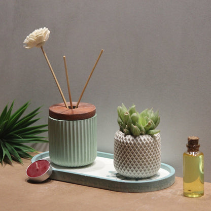 Savanà Sol Set (Dore Reed Diffuser, Varya Planter with Etagere Engraved Tray) - Pankh by Aurum